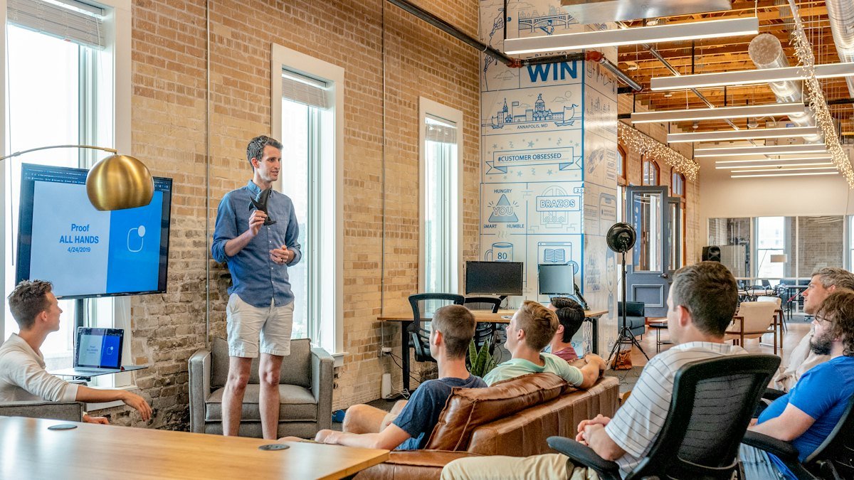 Team discussion in the office